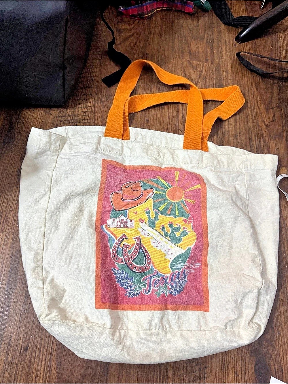 Vintage Graphic Texas Tote Bag in White & Orange 45.T
